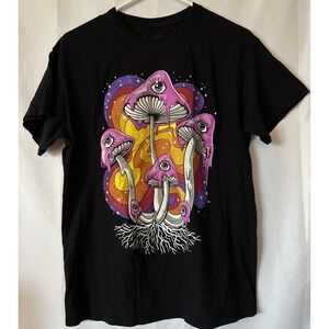 Threadless Psychedelic‎ Magic Mushrooms Black Hippie Festival Graphic T Shirt M